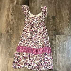 Ba&Sh Floral Print Midi  Dress with Ruffled Sleeves Size xs